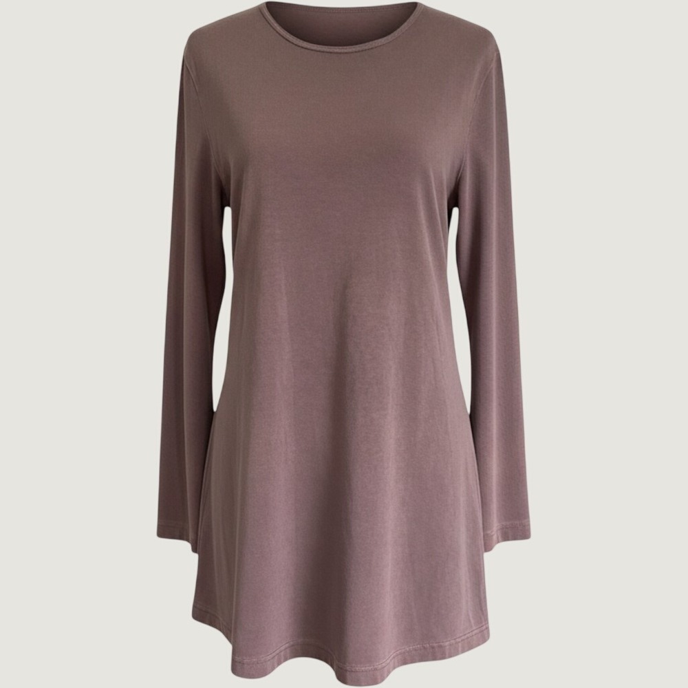 Bryn Walker Brown Lagenlook Tunic Cotton Blend Dress Minimalist Artwear Medium